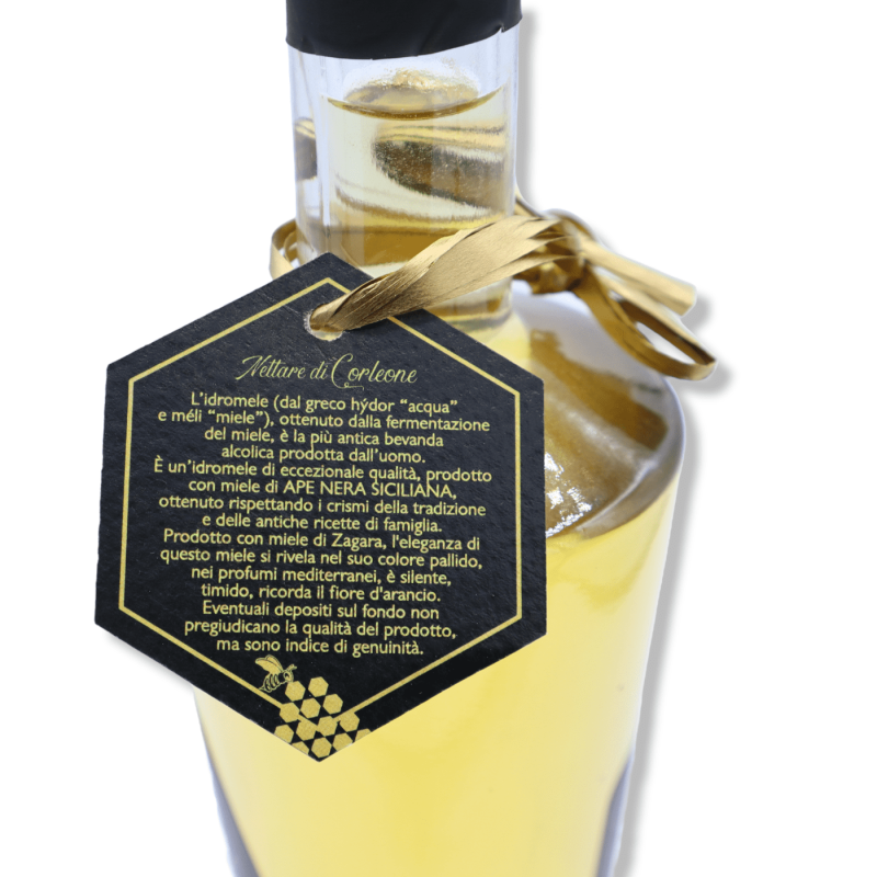 Pregiato Idromiele di Zagara, prodotto con miele di Ape Nera Siciliana, fermentazione 24 mesi Vol. 13% - 500 ml - 