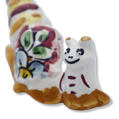 Caracol de cerâmica Caltagirone com concha, decorações e cores variadas, altura 5 cm x C 8 cm aprox. mod FL - 