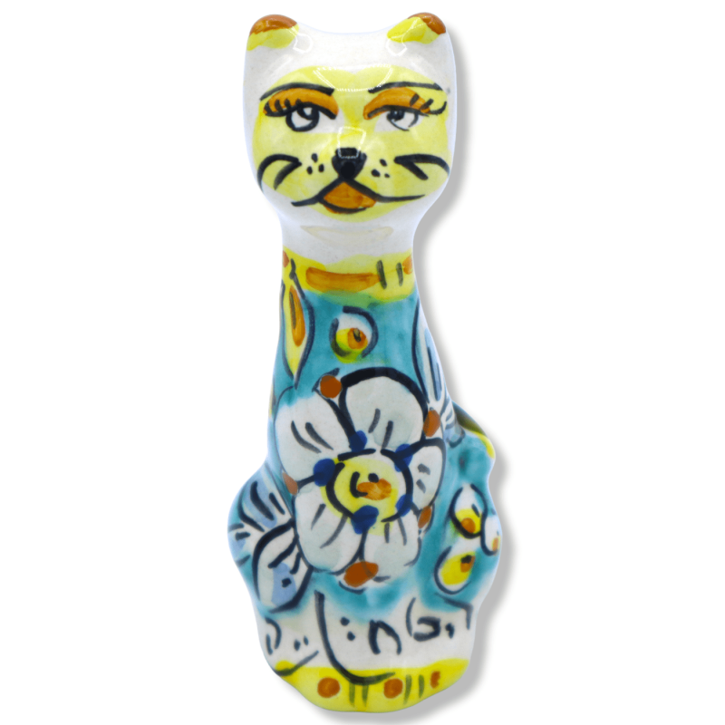 Gatto in Ceramica di Caltagirone, decori & colori Assortiti, h 11 cm x L 4 cm ca. Mod FL - 