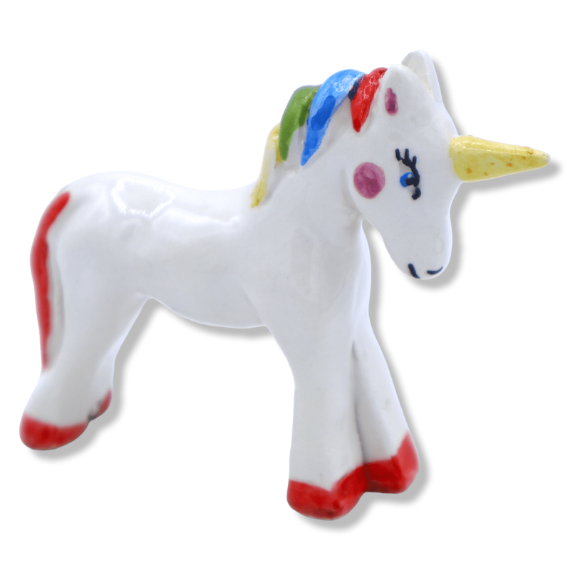 Unicorn in precious Sicilian ceramic, h 8 cm x L 9 cm approx. SM mod - 