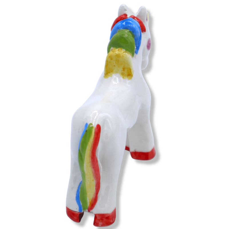 Unicorn in precious Sicilian ceramic, h 8 cm x L 9 cm approx. SM mod - 