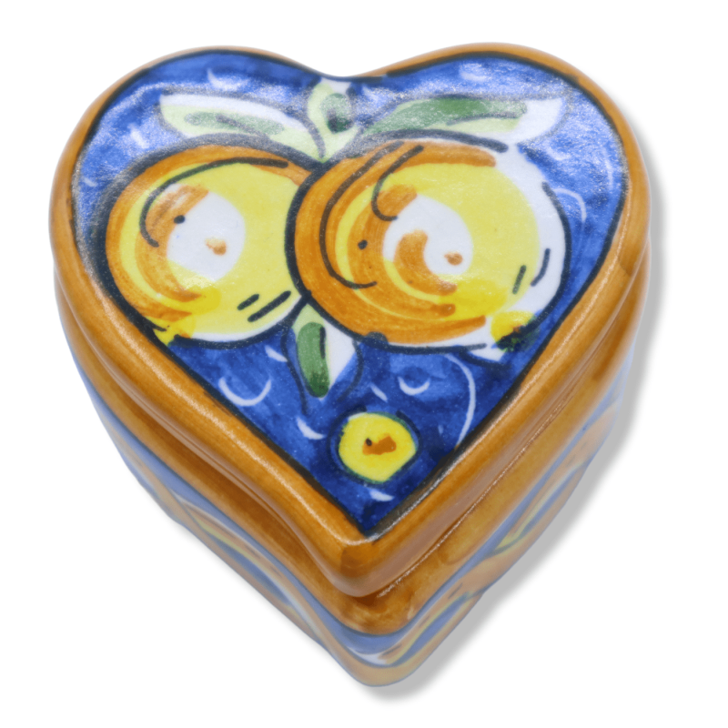 Caltagirone Ceramic Jewelry Box, Heart Shaped, Two Size Options (1pc) Random Decoration and Color - 