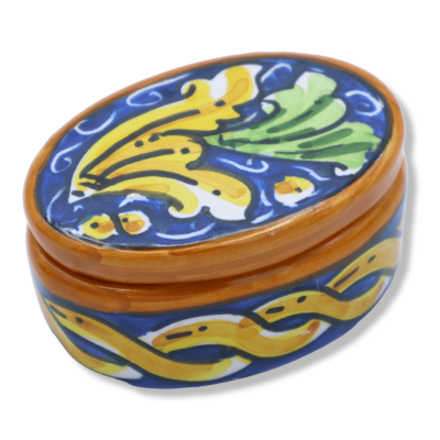 Caltagirone-Keramik-Schmuckkästchen, ovale Form, H 7 x B 4,5 cm ca. (1 Stück) zufällige Dekoration und Farbe - 