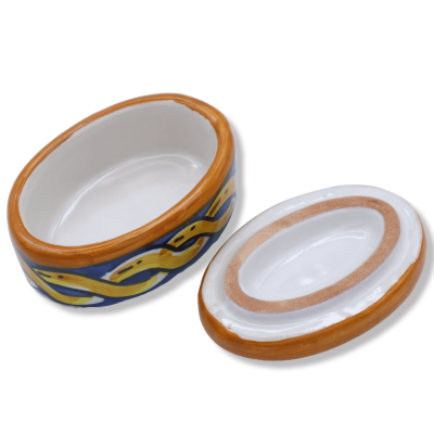Caltagirone-Keramik-Schmuckkästchen, ovale Form, H 7 x B 4,5 cm ca. (1 Stück) zufällige Dekoration und Farbe - 