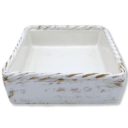 Porta guardanapo quadrado com trança, em cerâmica de cor sólida selecionável, largura aproximada de 24 cm. (1pc) Mod GL  2