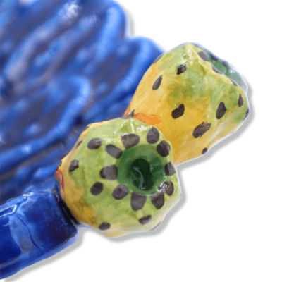 Centerpiece with Pale Prickly Pears in handmade Sicilian ceramic, blue background and 2 size options - 