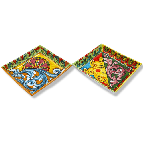 Taschenleererschale aus Caltagirone-Keramik, wählbare Sizilien-Dekoration, L 20 x 20 cm ca. (1 Stück) Mod BR - 