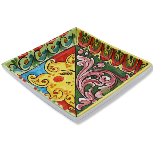 Pocket emptier bowl in Caltagirone ceramic, selectable Sicily-themed decoration, l 20 x 20 cm approx. (1pc) Mod BR -  2