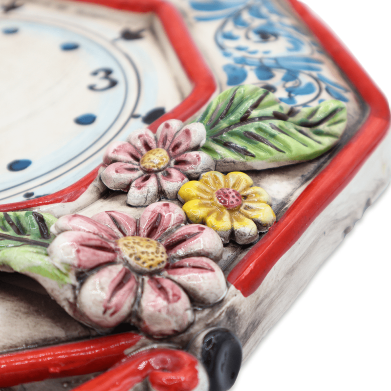 Orologio in ceramica Caltagirone - h 43 cm ca. Completo di Ingranaggio, decoro '600, applicazioni limoni -  Orologio in ceramica Caltagirone - h 43 cm ca. Completo di Ingranaggio, decoro '600, applicazioni limoni -