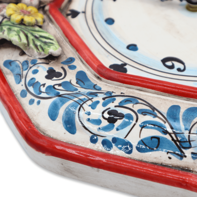 Orologio in ceramica di Caltagirone, decoro '600 e Applicazioni di limoni & fiori, h35 cm ca. Mod RP - 