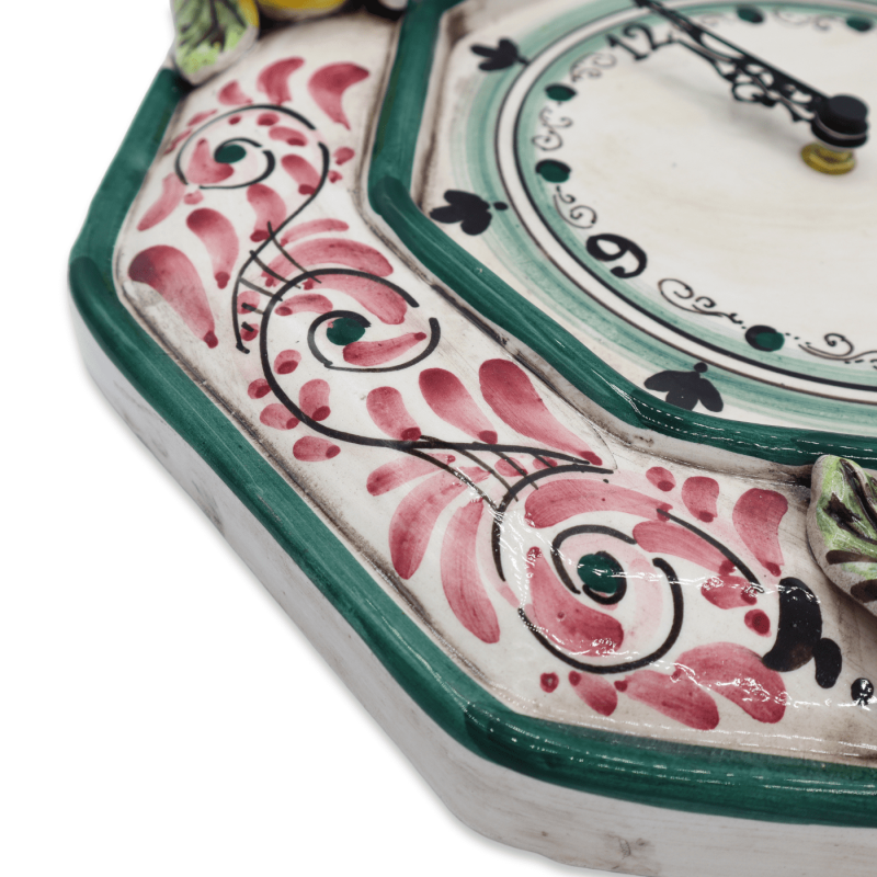 Relógio de cerâmica Caltagirone - h 43 cm aprox. Completo com Ingranaggio, verde barroco e do século XVII, aplicações de