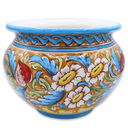 Cachepot Pot de plantes en céramique Caltagirone, décoration baroque, coquelicots et marguerites, avec options de taille