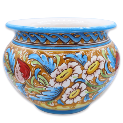 Cachepot Vaso per piante in ceramica Caltagirone, decoro Barocco e Papaveri & Margherite, disponibile in varie misure - 