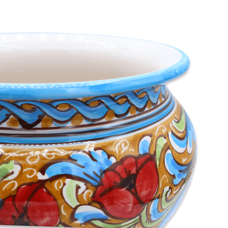 Cachepot Vaso per piante in ceramica Caltagirone, decoro Barocco e Papaveri & Margherite, disponibile in varie misure - 