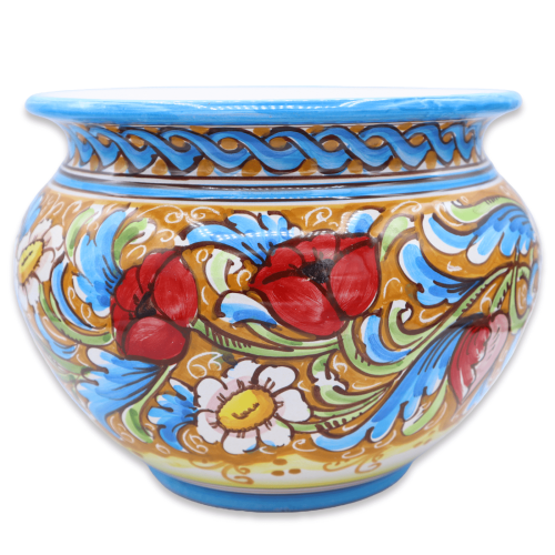 Cachepot Pot de plantes en céramique Caltagirone, décoration baroque, coquelicots et marguerites, avec options de taille 2