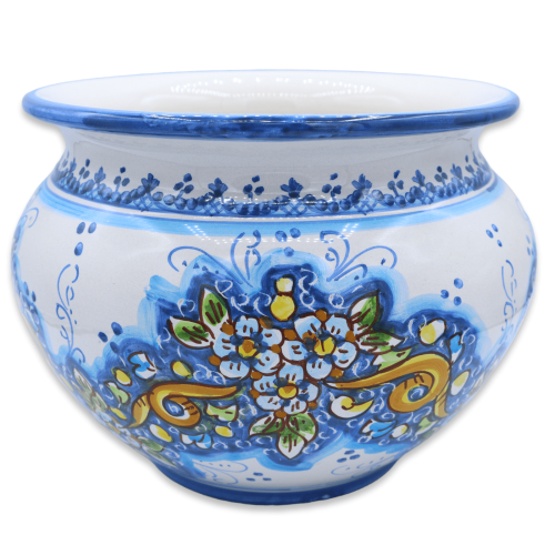 Cachepot Ceramic plant vase Caltagirone, Floral decoratie op turquoise achtergrond, beschikbaar in verschillende maten, 