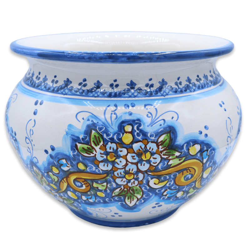 Cachepot Vaso dla roślin w ceramice Caltagirone, dekor kwiatowy na tle tureckim, dostępny w różnych wymiarach - Mod BR -