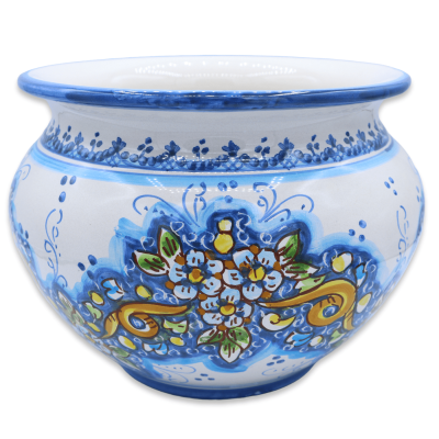 Cachepot Vaso dla roślin w ceramice Caltagirone, dekor kwiatowy na tle tureckim, dostępny w różnych wymiarach - Mod BR -