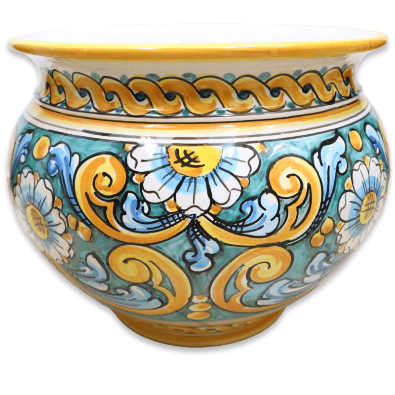 Cachepot Vaso per piante in ceramica Caltagirone, decoro Barocco e Margherite, con diverse opzioni dimensione (1pz) - 