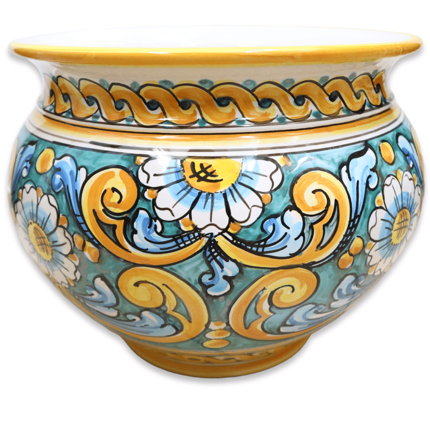Cachepot Vaso per piante in ceramica Caltagirone, decoro Barocco e Margherite, c - Picture 7 of 31