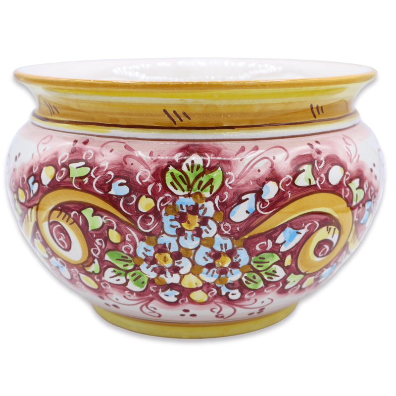 Cachepot Vaso per piante in ceramica Caltagirone, decoro floreale su fondo rosa, con diverse opzioni dimensione (1Unità)