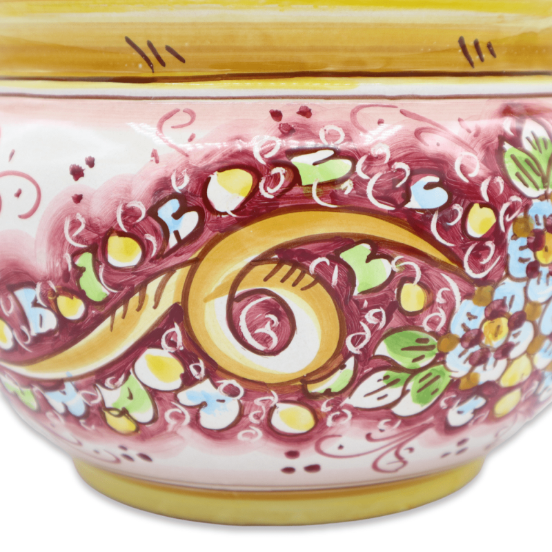 Cachepot Ceramic växt vas Caltagirone, blommig dekoration på rosa bakgrund, tillgänglig i olika storlekar - Mod BR - 