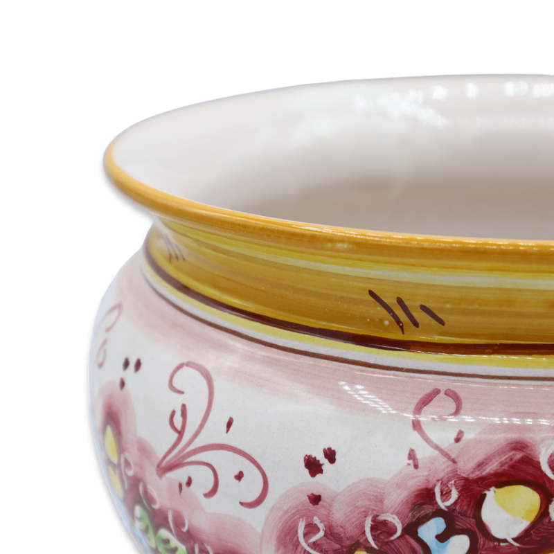 Cachepot Vaso dla ceramicznych roślin Caltagirone, kwiatowy dekor na różowym tle, dostępny w różnych wymiarach - Mod BR 