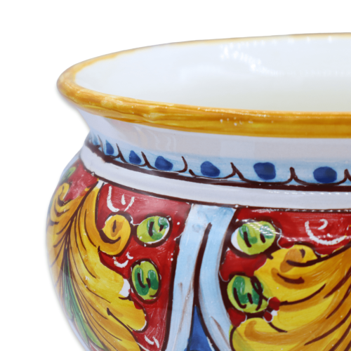 Cachepot Vaso per piante in ceramica Caltagirone, decoro Barocco su fondo rosso e blu, con 5 opzioni dimensione (1Unità) 2