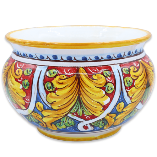Cachepot Vaso per piante in ceramica Caltagirone, decoro Barocco su fondo rosso e blu, con 5 opzioni dimensione (1Unità)