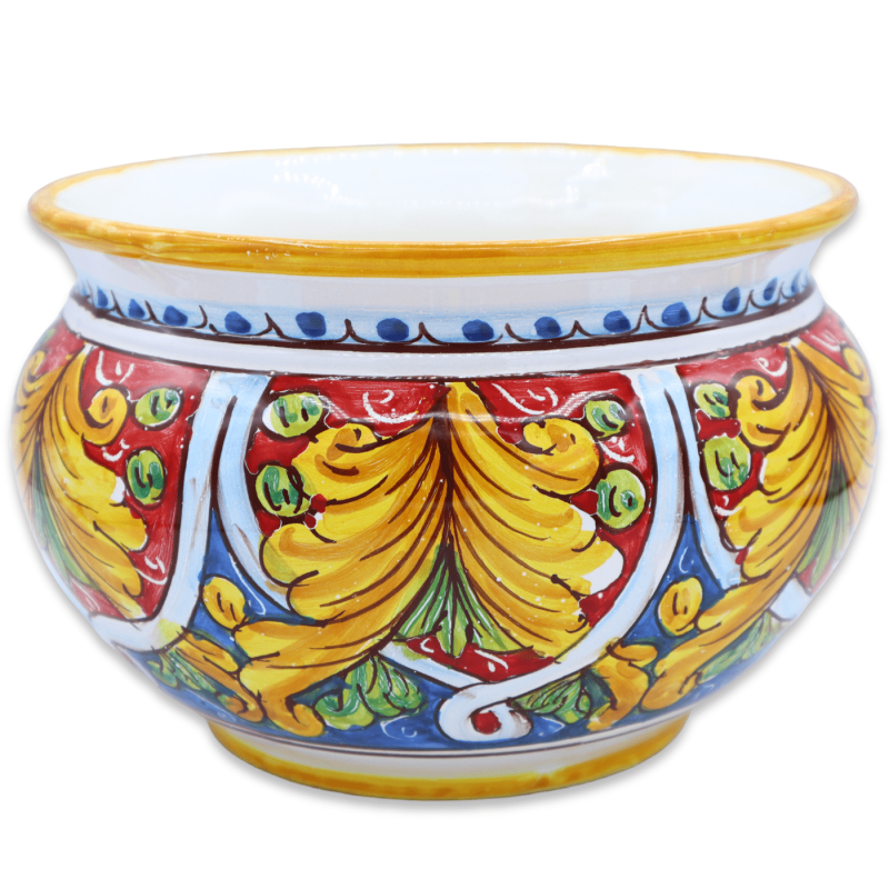 Cachepot Vaso dla ceramicznych roślin Caltagirone, barokowy dekor na czerwonym i niebieskim tle, dostępny w różnych wymi