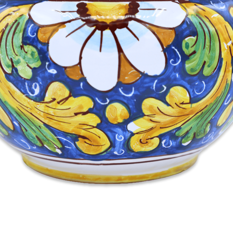 Cachepot Maceta para plantas en cerámica Caltagirone, decoración barroca y flor sobre fondo azul, disponible en varios t