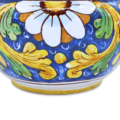 Cachepot Vaso dla ceramicznych roślin Caltagirone, barokowy dekor i kwiat na niebieskim tle, dostępny w różnych wymiarac