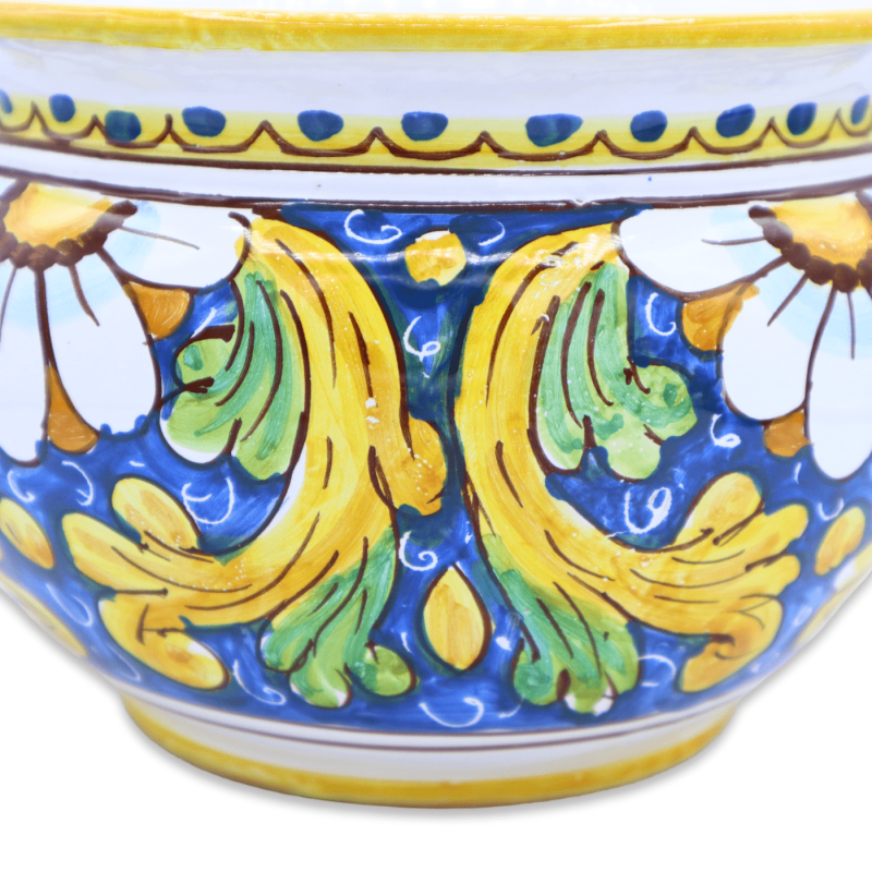 Cachepot Vaso dla ceramicznych roślin Caltagirone, barokowy dekor i kwiat na niebieskim tle, dostępny w różnych wymiarac