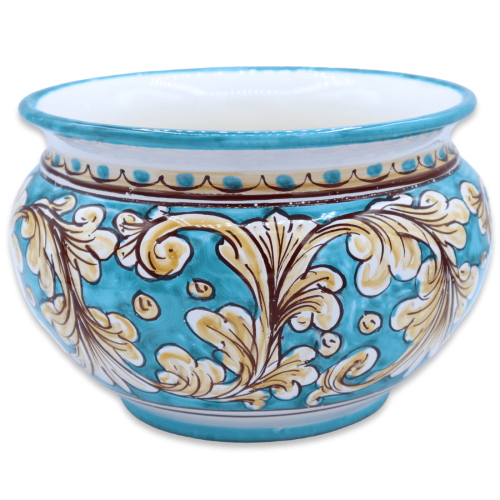 Cachepot Pot de fleurs en céramique Caltagirone, vert-de-gris avec décoration baroque jaune, avec 5 options de tailles (
