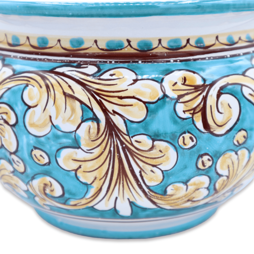 Cachepot Pot de fleurs en céramique Caltagirone, vert-de-gris avec décoration baroque jaune, avec 5 options de tailles ( 2