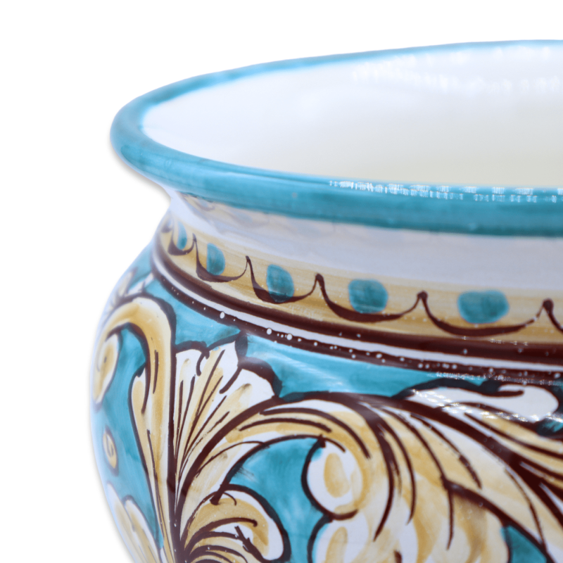 Cachepot Maceta para plantas en cerámica Caltagirone cardenillo con decoración barroca amarilla, disponible en varios ta