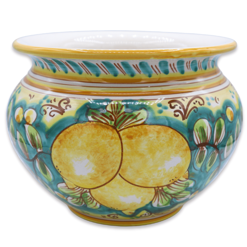 Vaso de cerâmica Cachepot Caltagirone, limões sobre fundo verde, disponível em vários tamanhos - Mod BR - 