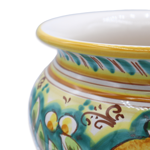 Macetero de cerámica Cachepot Caltagirone, limones sobre fondo verde, disponible en varios tamaños - Mod BR -  2