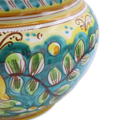 Cachepot Vaso per piante in ceramica Caltagirone, limoni su fondo verde, con diverse opzioni dimensione (1Unità) - 