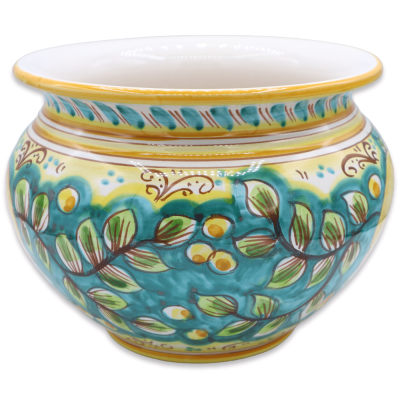 Cachepot Vaso per piante in ceramica Caltagirone, limoni su fondo verde, con diverse opzioni dimensione (1Unità) - 