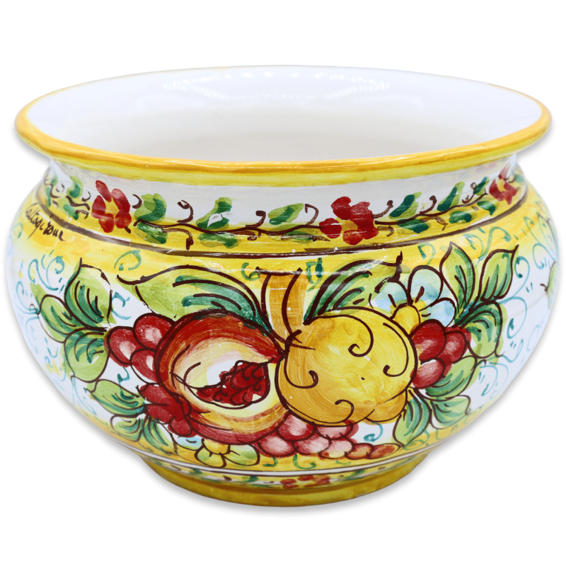 Cachepot Vaso per piante in ceramica Caltagirone, Limoni, melagrane e uva, con diverse opzioni dimensione (1pz) - 