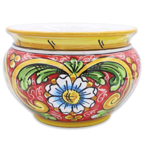 Cachepot Vaso dla roślin ceramicznych Caltagirone, Barok & Floreal na czerwonym tle, dostępny w różnych wymiarach - Mod 