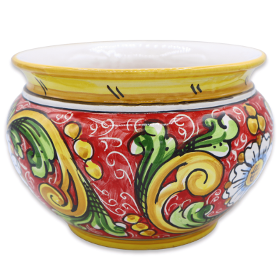 Cachepot Caltagirone Keramik-Pflanztopf, Barock und Blumenmuster auf rotem Hintergrund, mit verschiedenen Größenoptionen