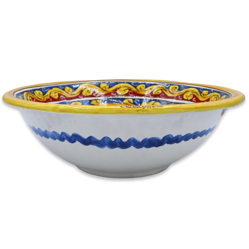 Saladier spaghetti en céramique Caltagirone, décor baroque et fleurs, Ø environ 35 cm. Mod TD - 