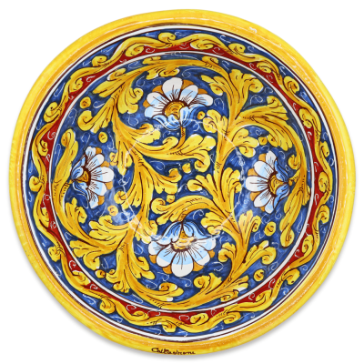 Caltagirone-Keramik-Spaghetti-Salatschüssel, Barockdekor und Blumen, Ø ca. 35 cm. TD-Mod - 