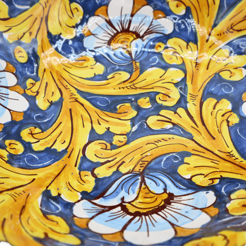 Saladier spaghetti en céramique Caltagirone, décor baroque et fleurs, Ø environ 35 cm. Mod TD - 