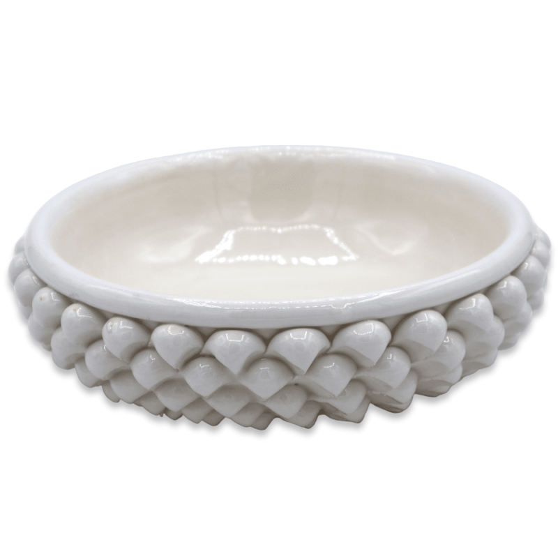 Bol Pigna, vide-poche en céramique fine de Caltagirone, Blanc - Ø 20 cm Mod TD - 