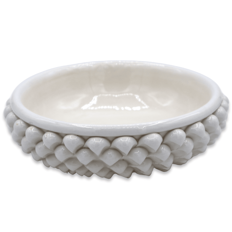 Ciotola Pigna, svuota tasche in pregiata ceramica di Caltagirone, Bianca - Ø 20 cm Mod TD - 