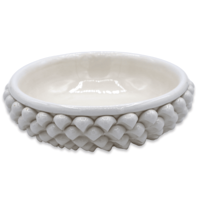 Bol Pigna, vide-poche en céramique fine de Caltagirone, Blanc - Ø 20 cm Mod TD - 