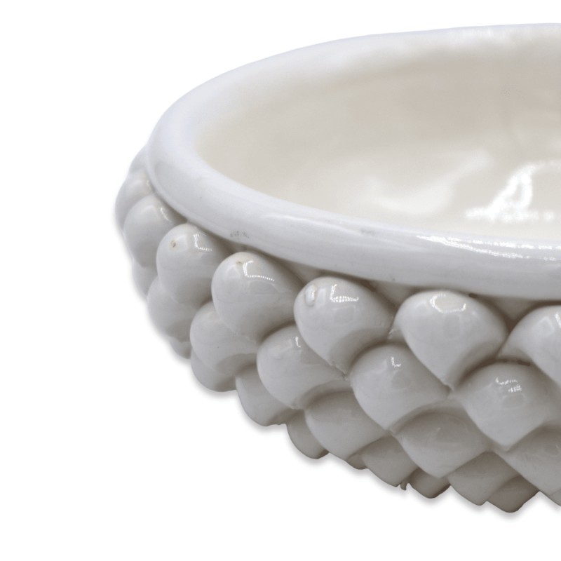 Tigela Pigna, bolsos vazios em cerâmica Caltagirone fina, Branco - Ø 20 cm Mod TD - 